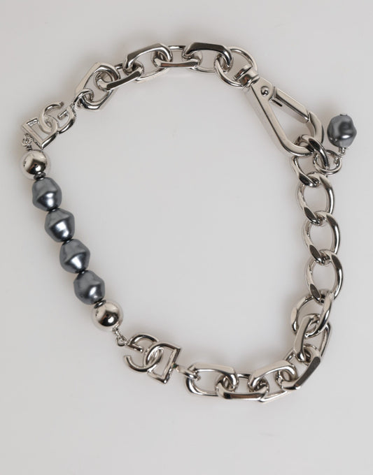 Pulsera Dolce & Gabbana de cadena plateada con broche de langosta y perlas grises