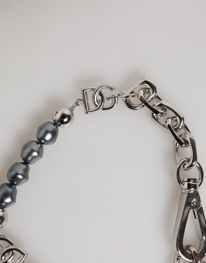 Pulsera Dolce & Gabbana de cadena plateada con broche de langosta y perlas grises