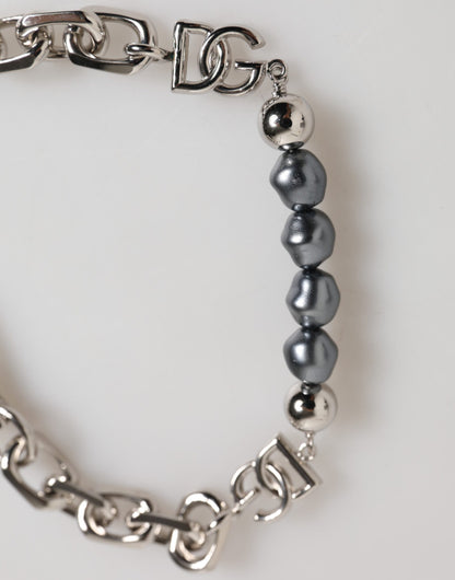 Pulsera Dolce & Gabbana de cadena plateada con broche de langosta y perlas grises