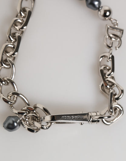 Pulsera Dolce & Gabbana de cadena plateada con broche de langosta y perlas grises