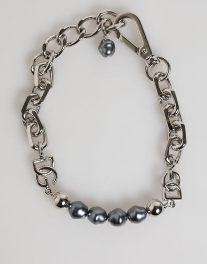 Pulsera Dolce & Gabbana de cadena plateada con broche de langosta y perlas grises