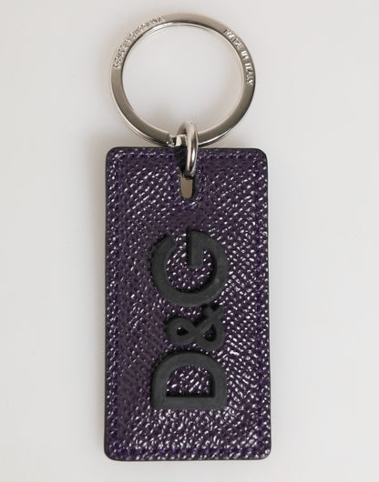 Dolce & Gabbana Llavero de metal con logo de cuero violeta para hombre