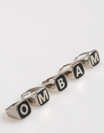 Anillo Ajustable Dolce & Gabbana de Latón Plateado con Letras, Set de 5 Piezas