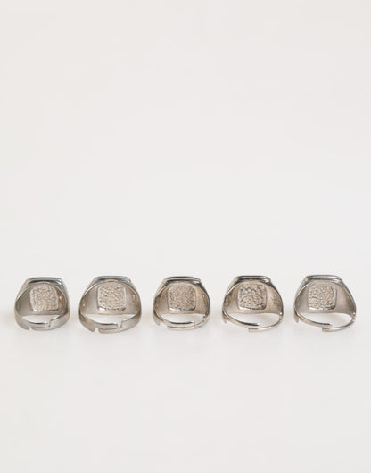 Anillo Ajustable Dolce & Gabbana de Latón Plateado con Letras, Set de 5 Piezas