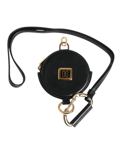 Billetera de cordón de monedero Dolce & Gabbana negra redonda de cuero con logo DG