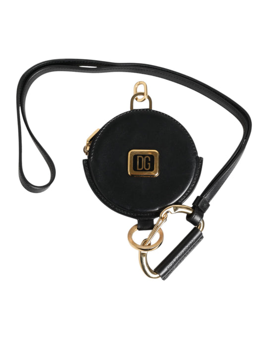 Billetera de cordón de monedero Dolce & Gabbana negra redonda de cuero con logo DG