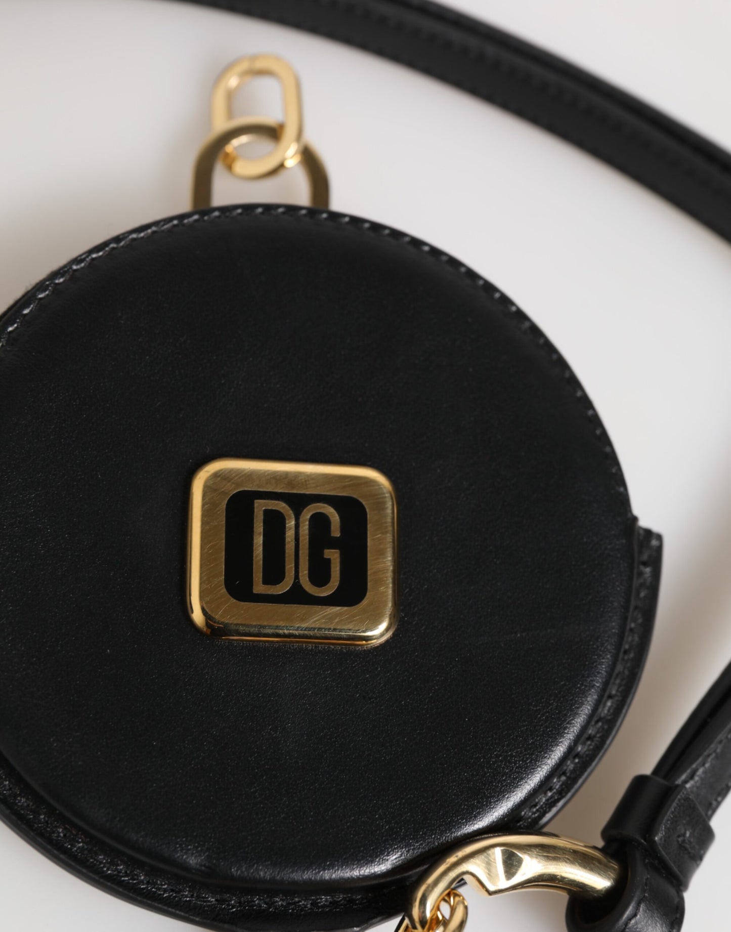Billetera de cordón de monedero Dolce & Gabbana negra redonda de cuero con logo DG