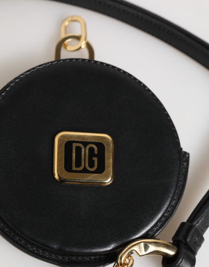 Billetera de cordón de monedero Dolce & Gabbana negra redonda de cuero con logo DG