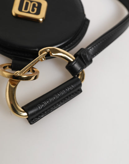 Billetera de cordón de monedero Dolce & Gabbana negra redonda de cuero con logo DG