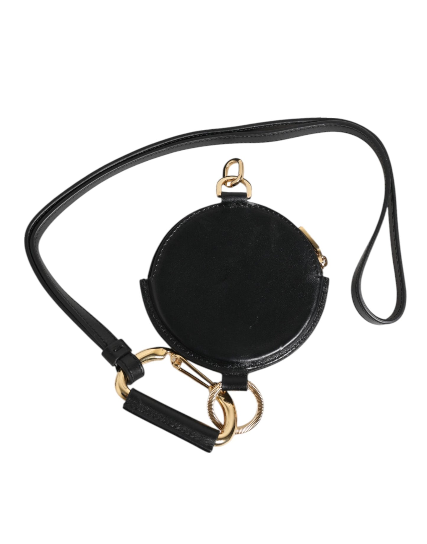 Billetera de cordón de monedero Dolce & Gabbana negra redonda de cuero con logo DG