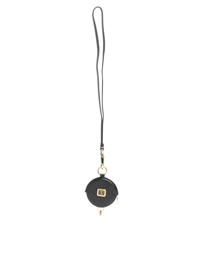 Billetera de cordón de monedero Dolce & Gabbana negra redonda de cuero con logo DG