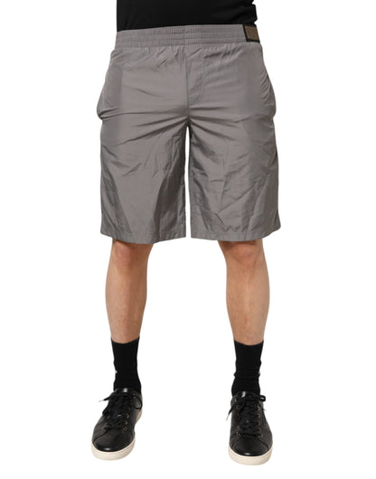 Dolce & Gabbana Bañador Pantalón Corto de Nailon Gris Claro con Cintura Elástica
