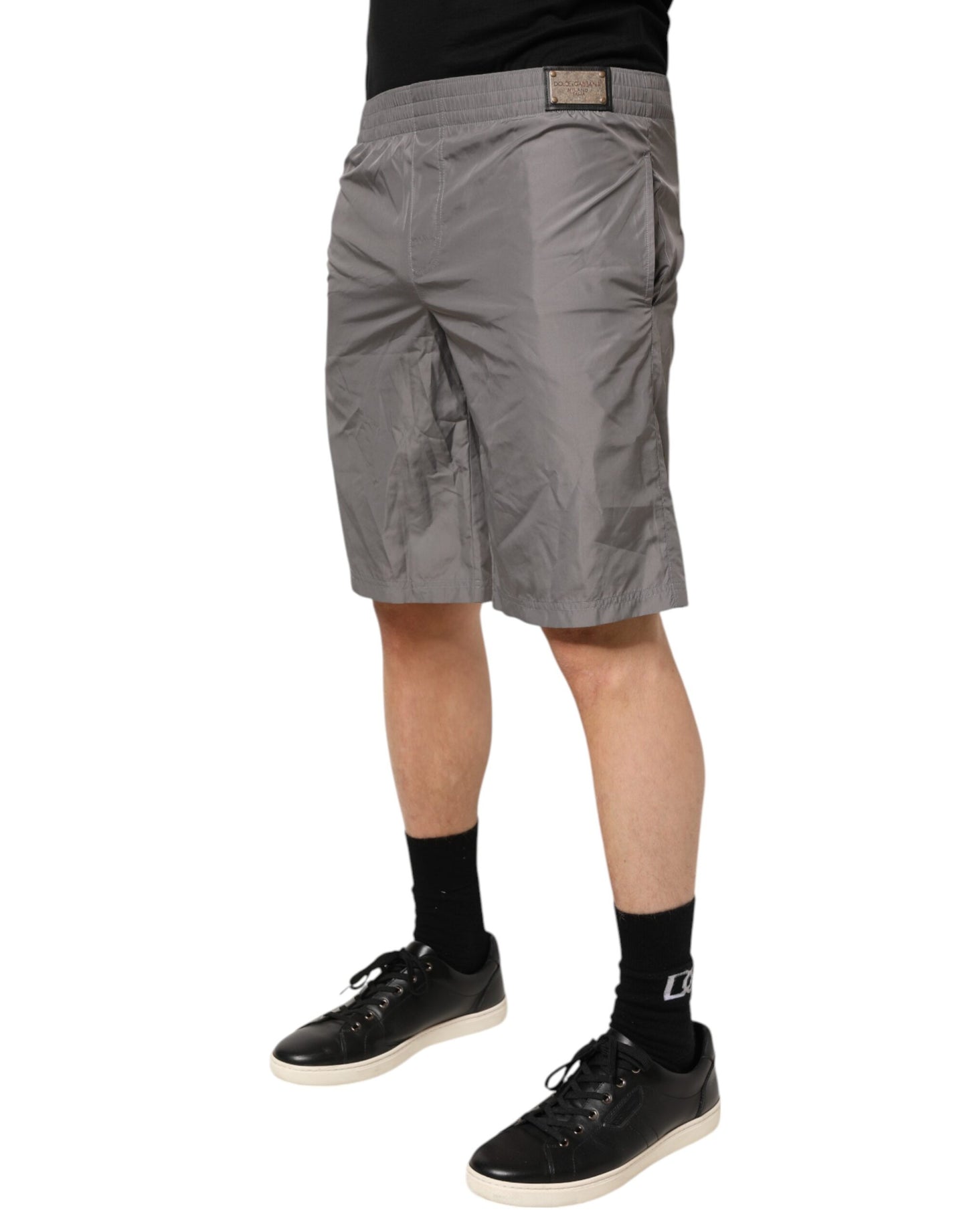 Dolce & Gabbana Bañador Pantalón Corto de Nailon Gris Claro con Cintura Elástica