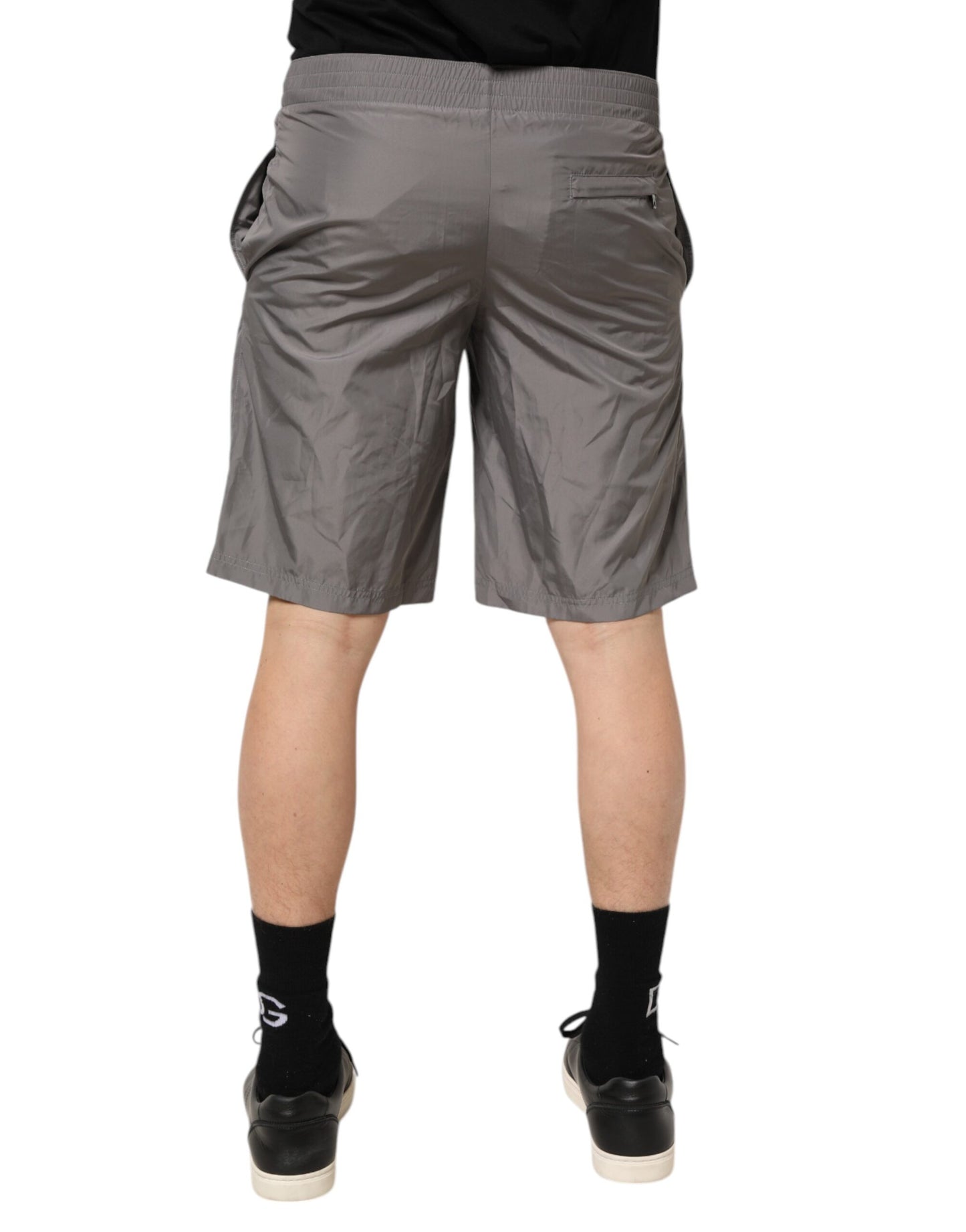 Dolce & Gabbana Bañador Pantalón Corto de Nailon Gris Claro con Cintura Elástica