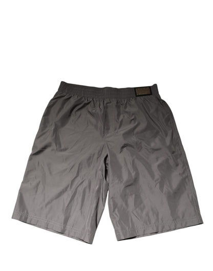 Dolce & Gabbana Bañador Pantalón Corto de Nailon Gris Claro con Cintura Elástica