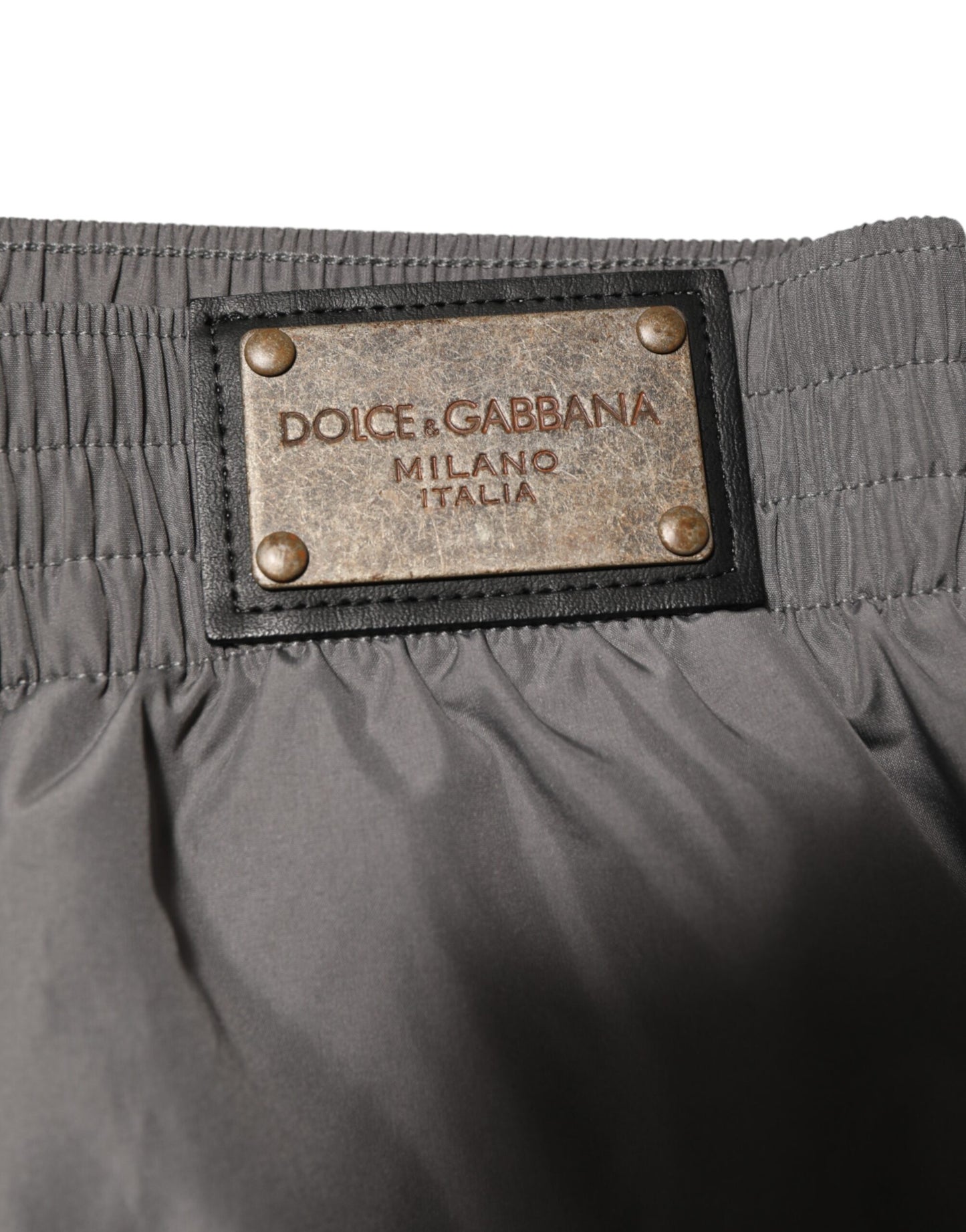 Dolce & Gabbana Bañador Pantalón Corto de Nailon Gris Claro con Cintura Elástica