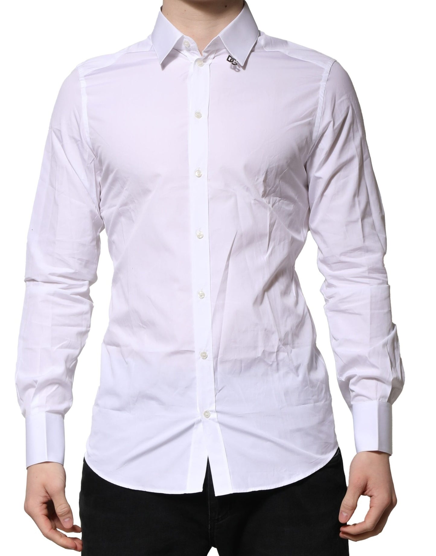 Camisa formal de manga larga Dolce & Gabbana de algodón blanco GOLD