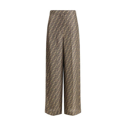 Pantalones casuales de seda marrón Fendi