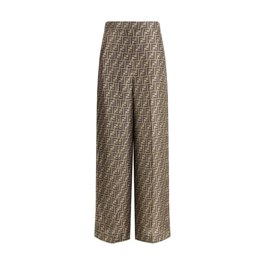 Pantalones casuales de seda marrón Fendi