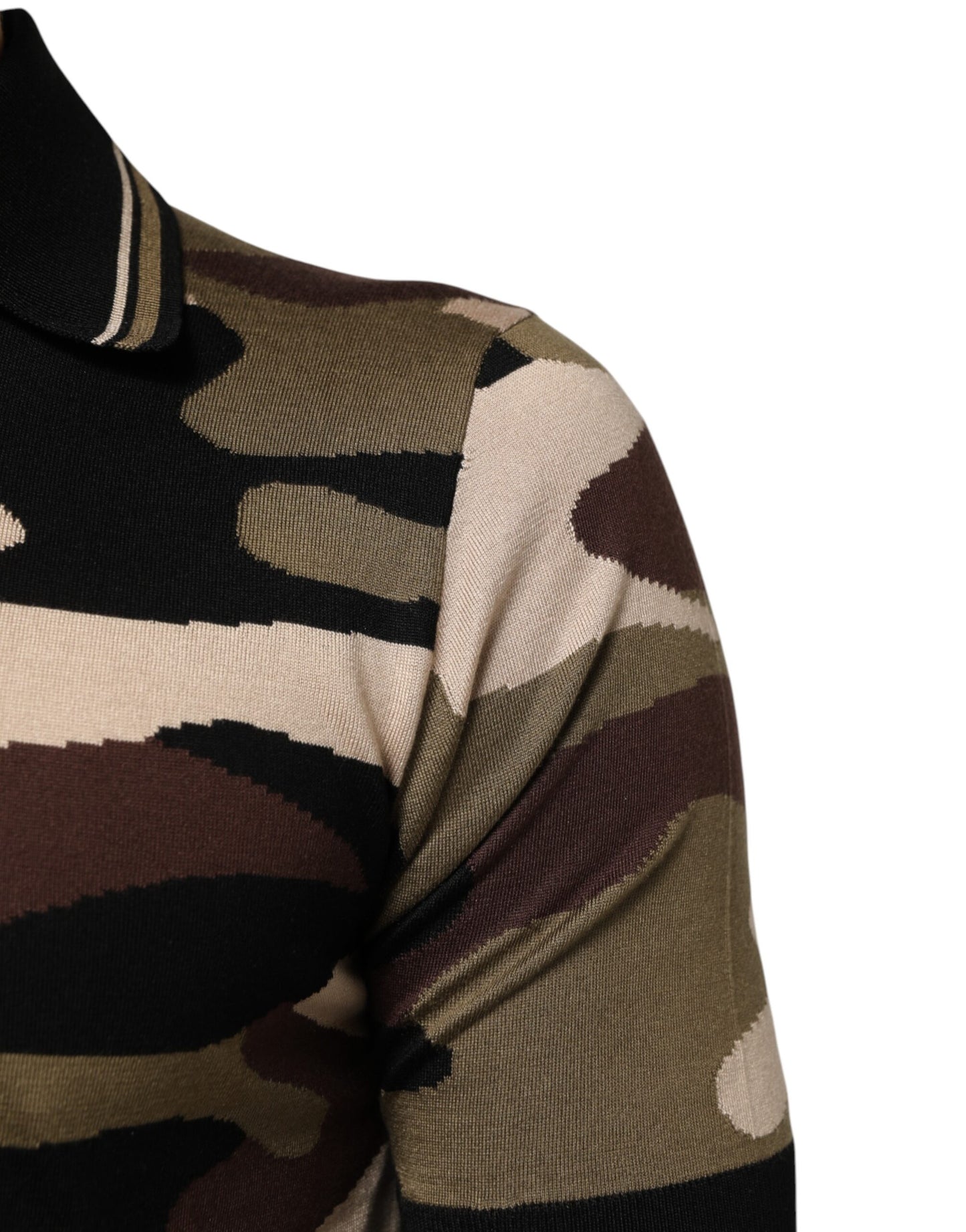 Camiseta polo militar de seda marrón con camuflaje de Dolce & Gabbana