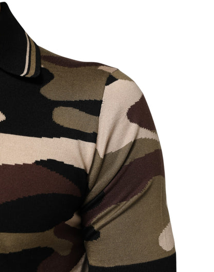 Camiseta polo militar de seda marrón con camuflaje de Dolce & Gabbana