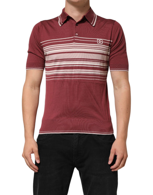 Polo de algodón a rayas burdeos con logo DG de Dolce & Gabbana