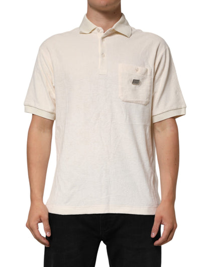 Polo de algodón de rizo color marfil con bolsillo y logotipo de Dolce & Gabbana
