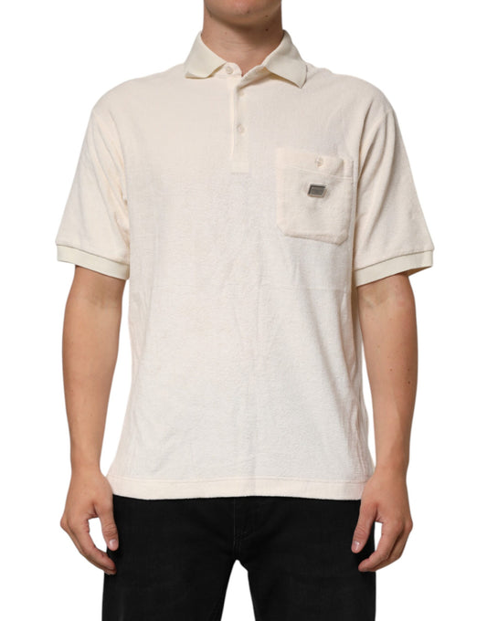 Polo de algodón de rizo color marfil con bolsillo y logotipo de Dolce & Gabbana