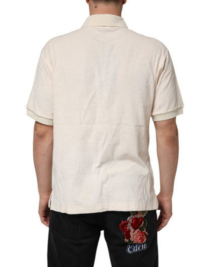 Polo de algodón de rizo color marfil con bolsillo y logotipo de Dolce & Gabbana
