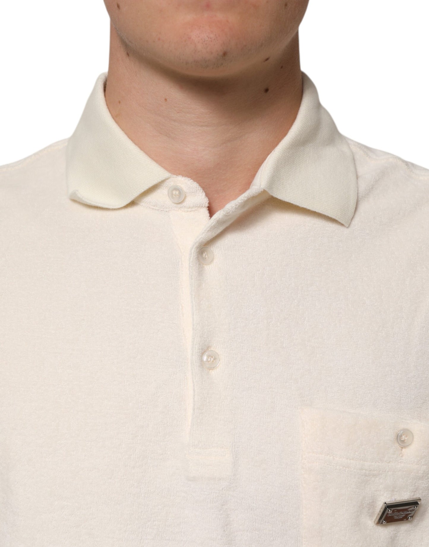 Polo de algodón de rizo color marfil con bolsillo y logotipo de Dolce & Gabbana