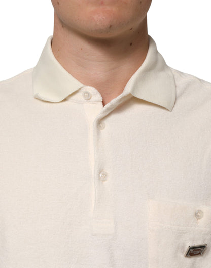 Polo de algodón de rizo color marfil con bolsillo y logotipo de Dolce & Gabbana