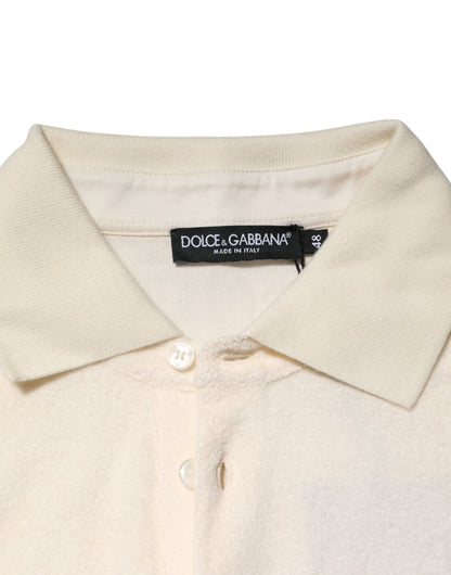 Polo de algodón de rizo color marfil con bolsillo y logotipo de Dolce & Gabbana
