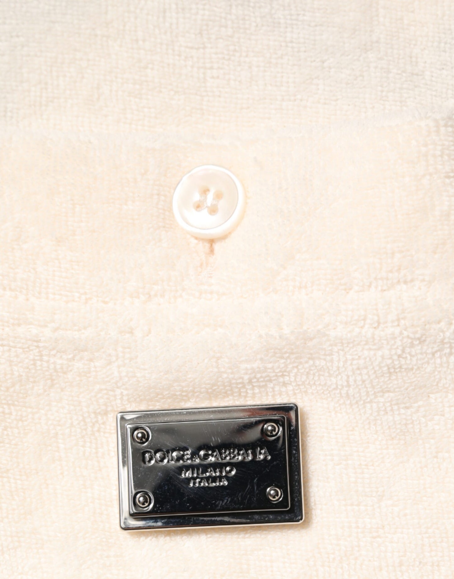 Polo de algodón de rizo color marfil con bolsillo y logotipo de Dolce & Gabbana