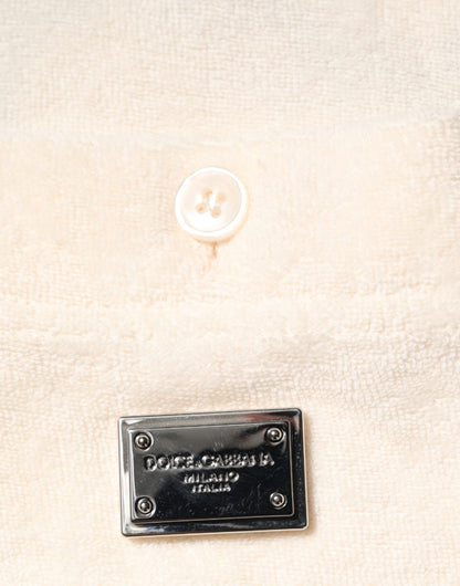 Polo de algodón de rizo color marfil con bolsillo y logotipo de Dolce & Gabbana