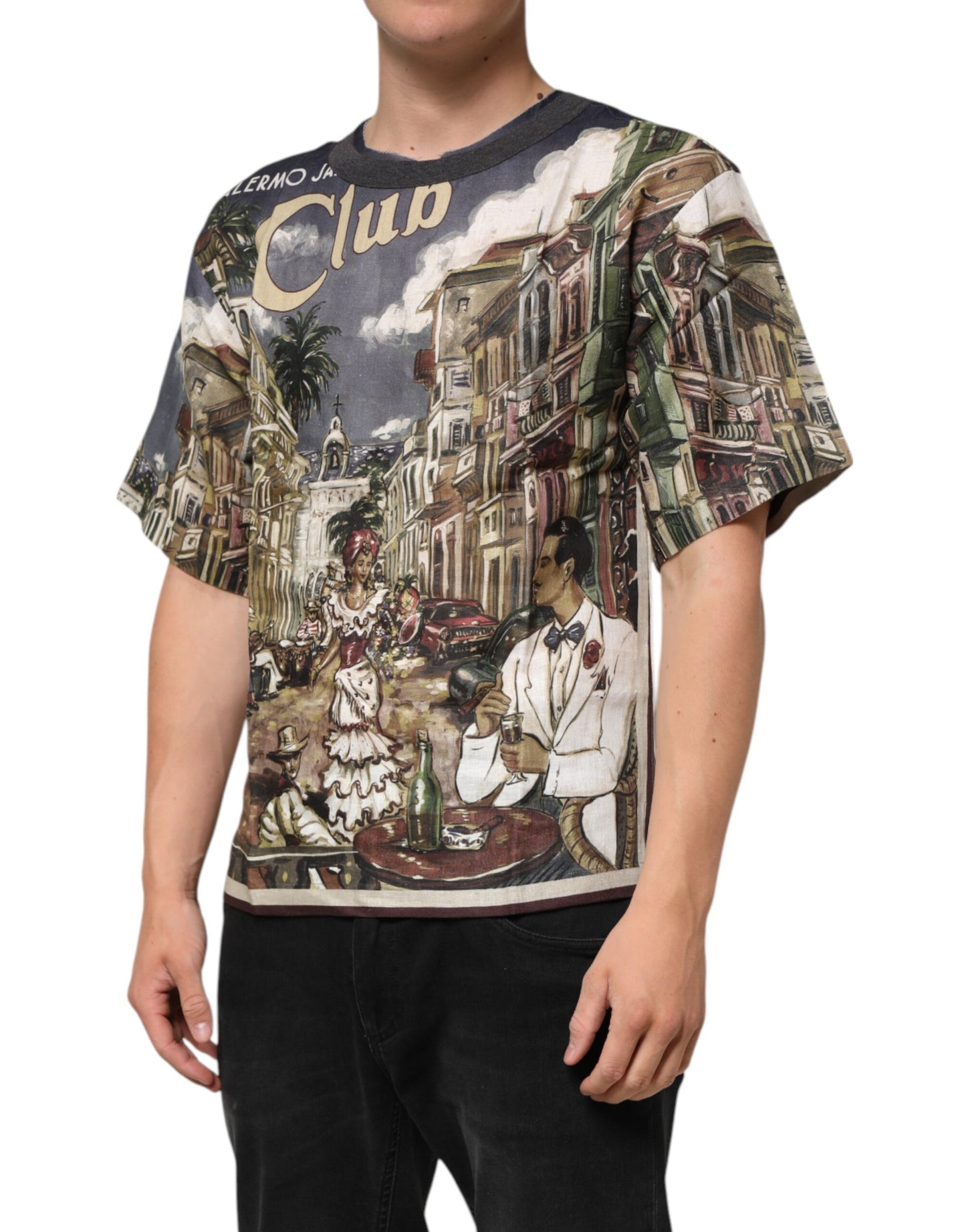 Camiseta de lino de cuello redondo para hombre Dolce & Gabbana Palermo Jazz Club