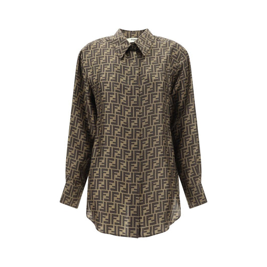 Camisa Fendi de seda marrón estampada