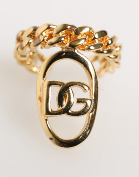 Anillo ajustable de cadena con logo ovalado DG de latón dorado Dolce & Gabbana