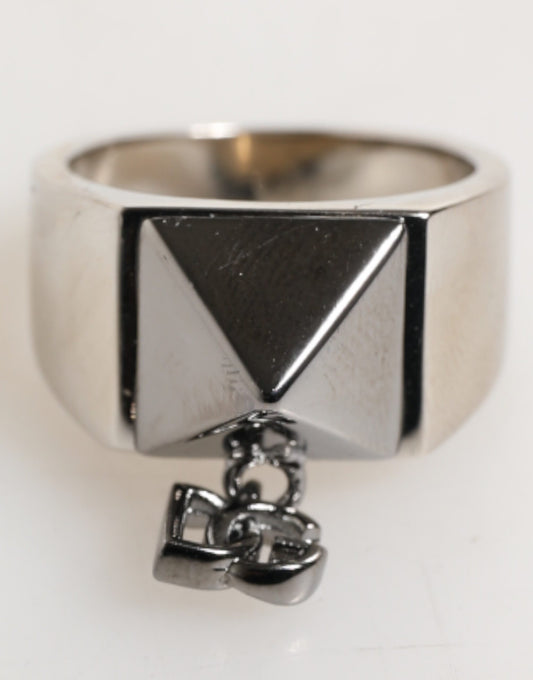 Anillo Dolce & Gabbana de latón auténtico plateado con logo DG de pirámide