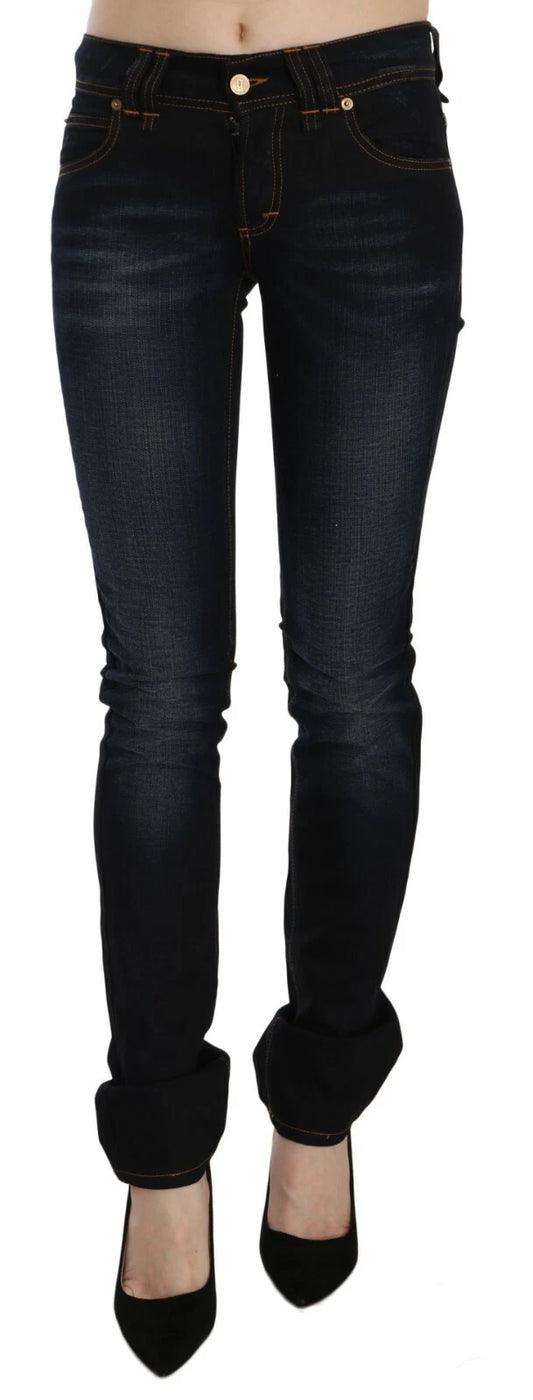 Pantalones vaqueros casuales de mezclilla de corte ajustado de tiro medio azul oscuro John Galliano