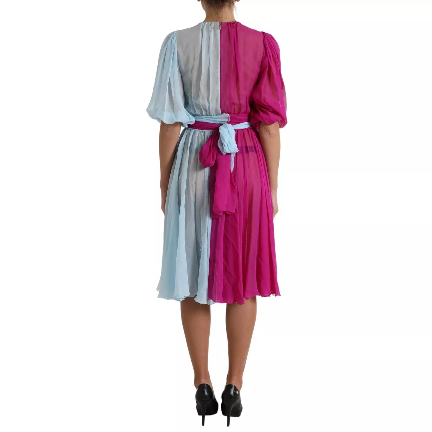 Vestido midi bicolor de seda Light Blue de Dolce & Gabbana