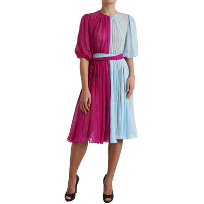 Vestido midi bicolor de seda Light Blue de Dolce & Gabbana