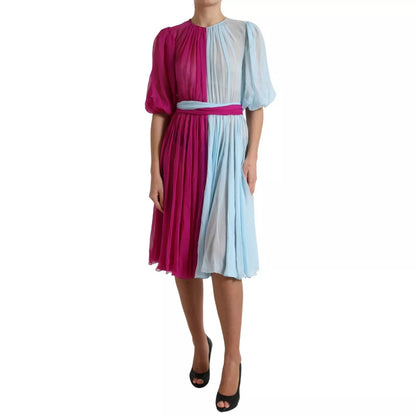 Vestido midi bicolor de seda Light Blue de Dolce & Gabbana