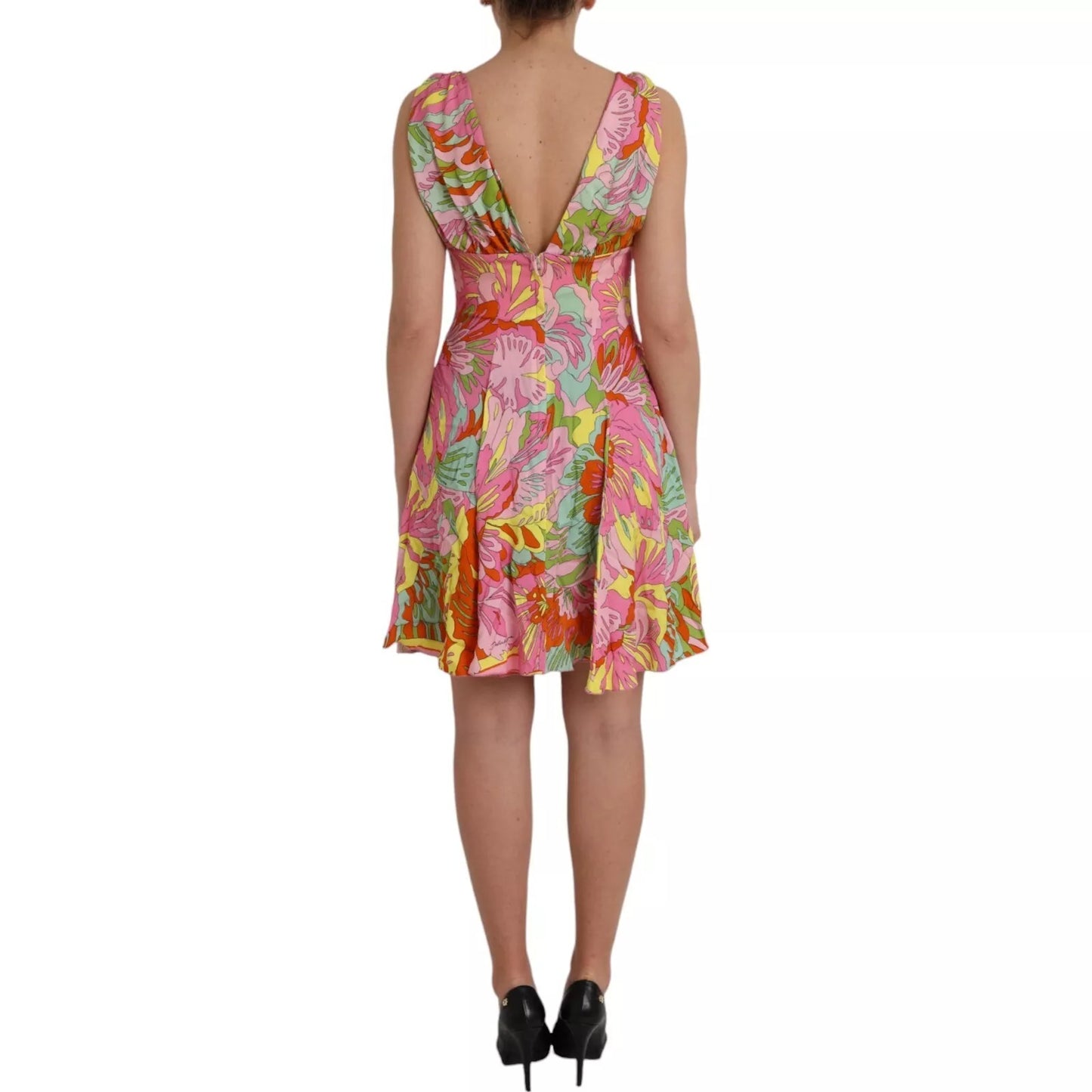 Minivestido evasé de seda con estampado floral multicolor de Dolce & Gabbana