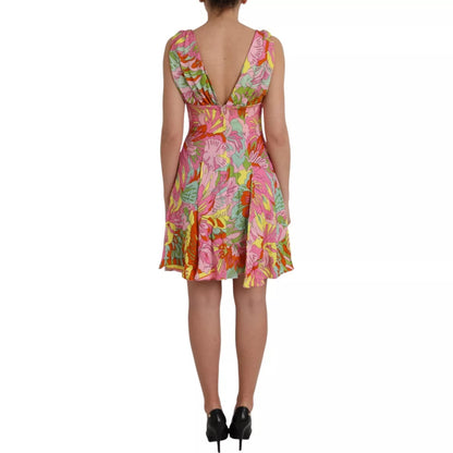 Minivestido evasé de seda con estampado floral multicolor de Dolce & Gabbana