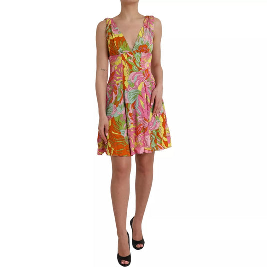 Minivestido evasé de seda con estampado floral multicolor de Dolce & Gabbana