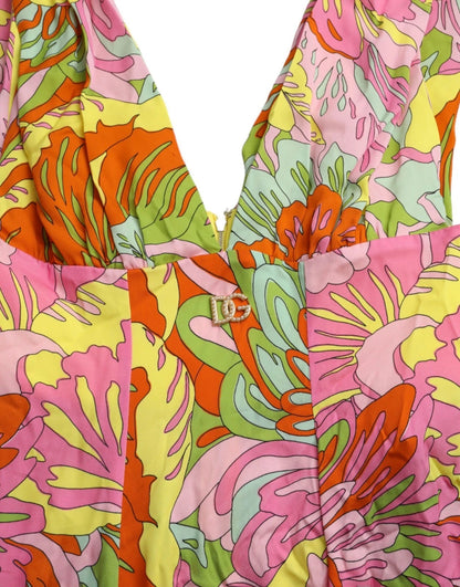Minivestido evasé de seda con estampado floral multicolor de Dolce & Gabbana