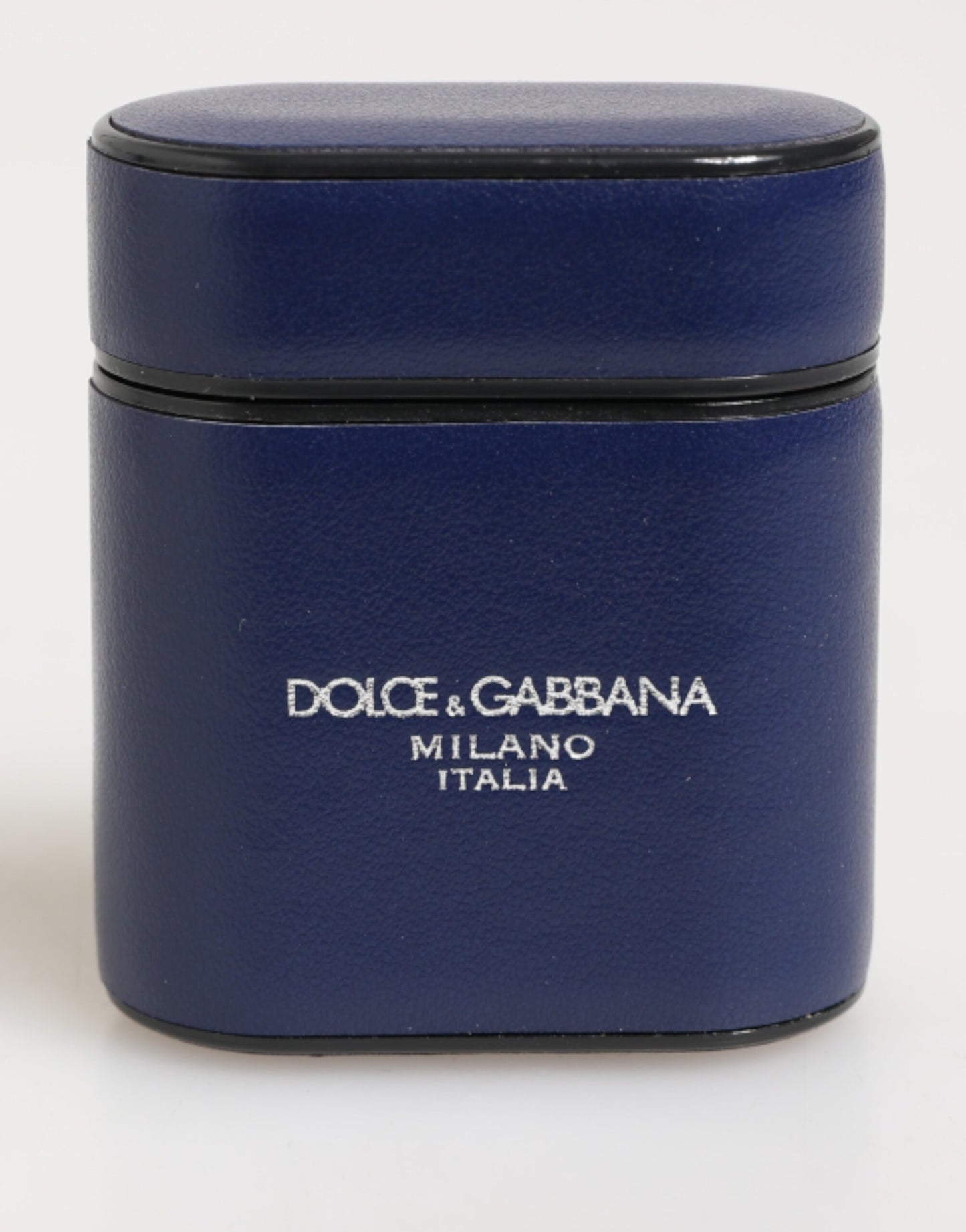 Estuche para Airpods de hombre Dolce & Gabbana de cuero azul con logo estampado