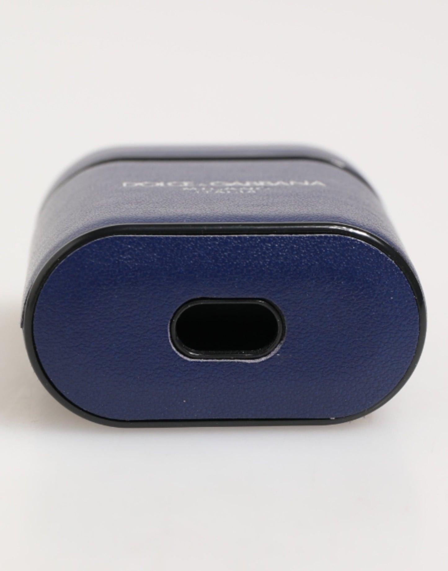 Estuche para Airpods de hombre Dolce & Gabbana de cuero azul con logo estampado