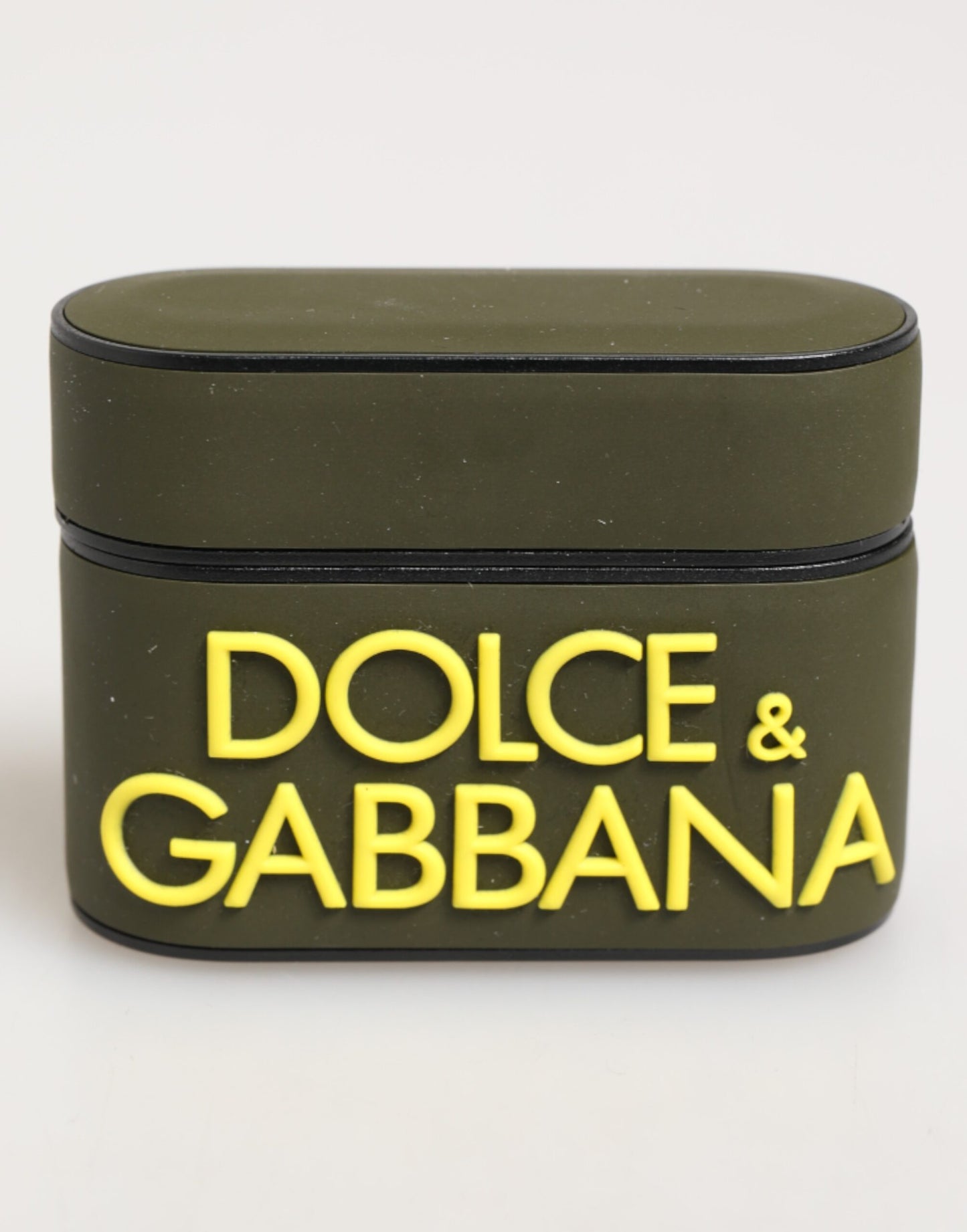 Estuche para AirPods Dolce & Gabbana verde militar con logotipo de goma en relieve