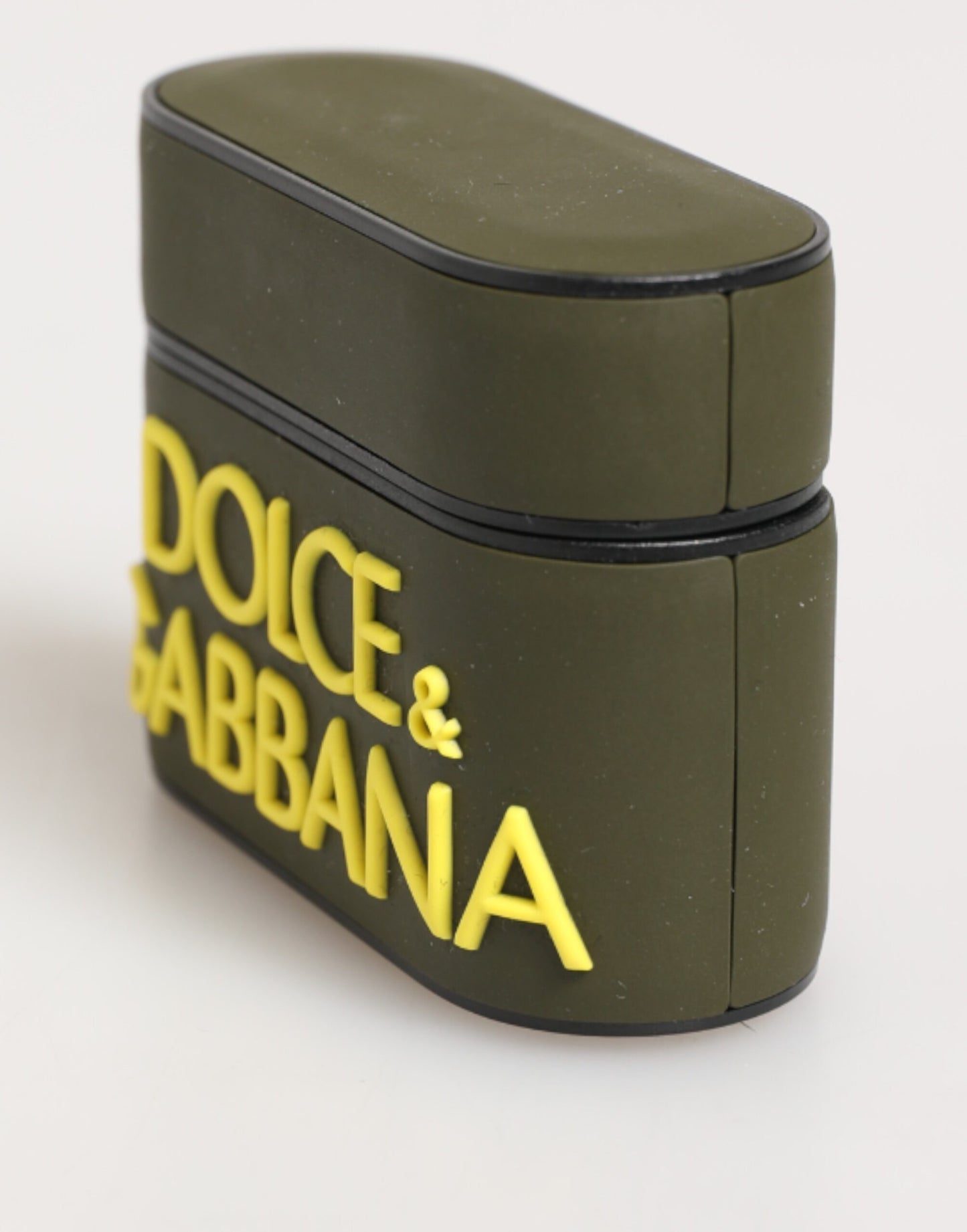 Estuche para AirPods Dolce & Gabbana verde militar con logotipo de goma en relieve